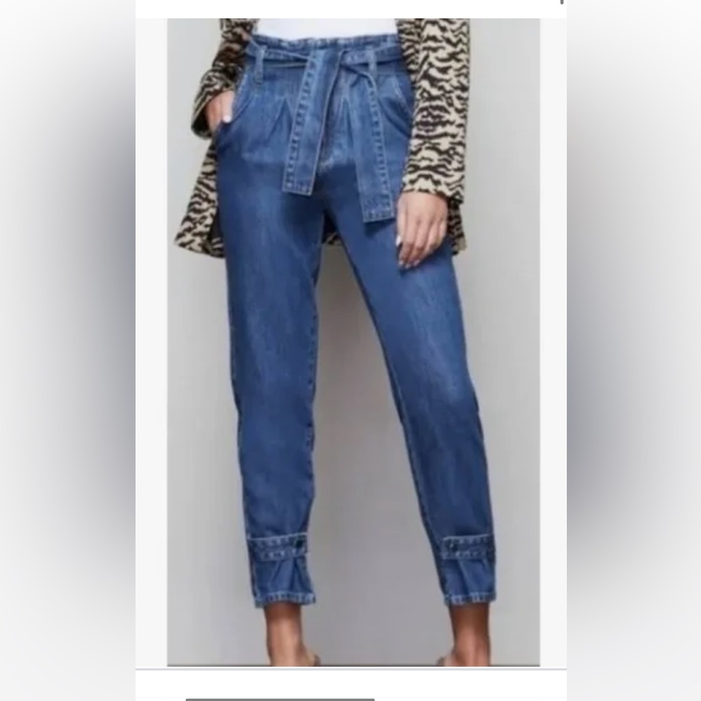 Good American Belted Paper Bag Waist Cotton Denim Jeans Snap Detail 2/26 NWT